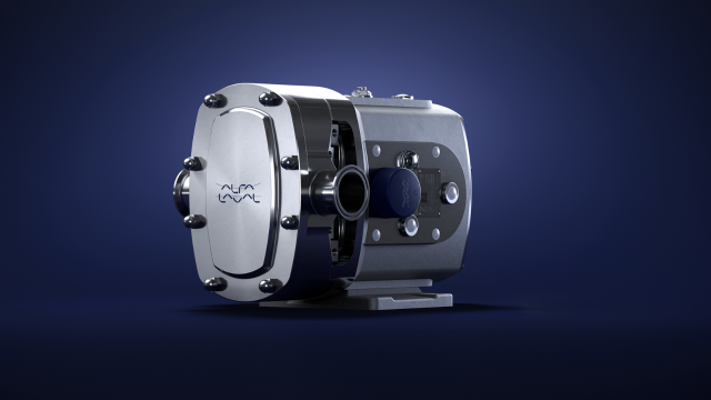 MaxiLobe rotary lobe pump on blue background